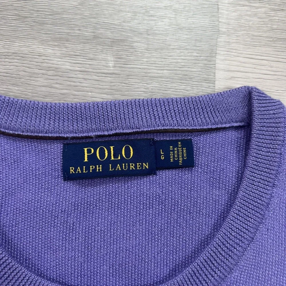 Polo Ralph Lauren Sweater Mens Large Purple Merino Wool Crewneck Knit Pullover